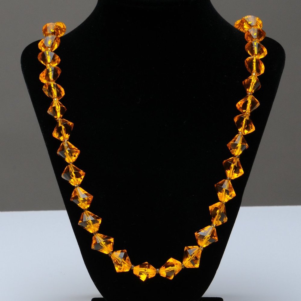 Golden Orange Lucite Bi-Cone Bead Necklace - Vintage